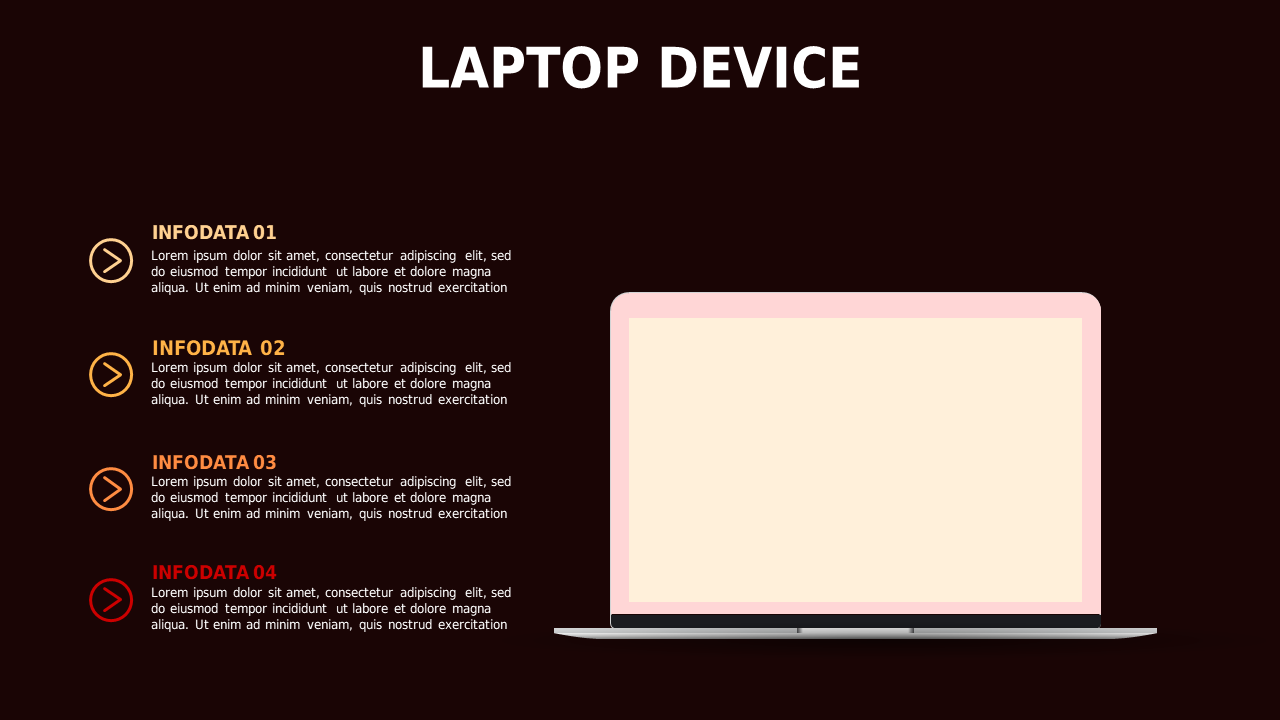 Laptop Device Overview PowerPoint Template Dark (Crimson Bold)