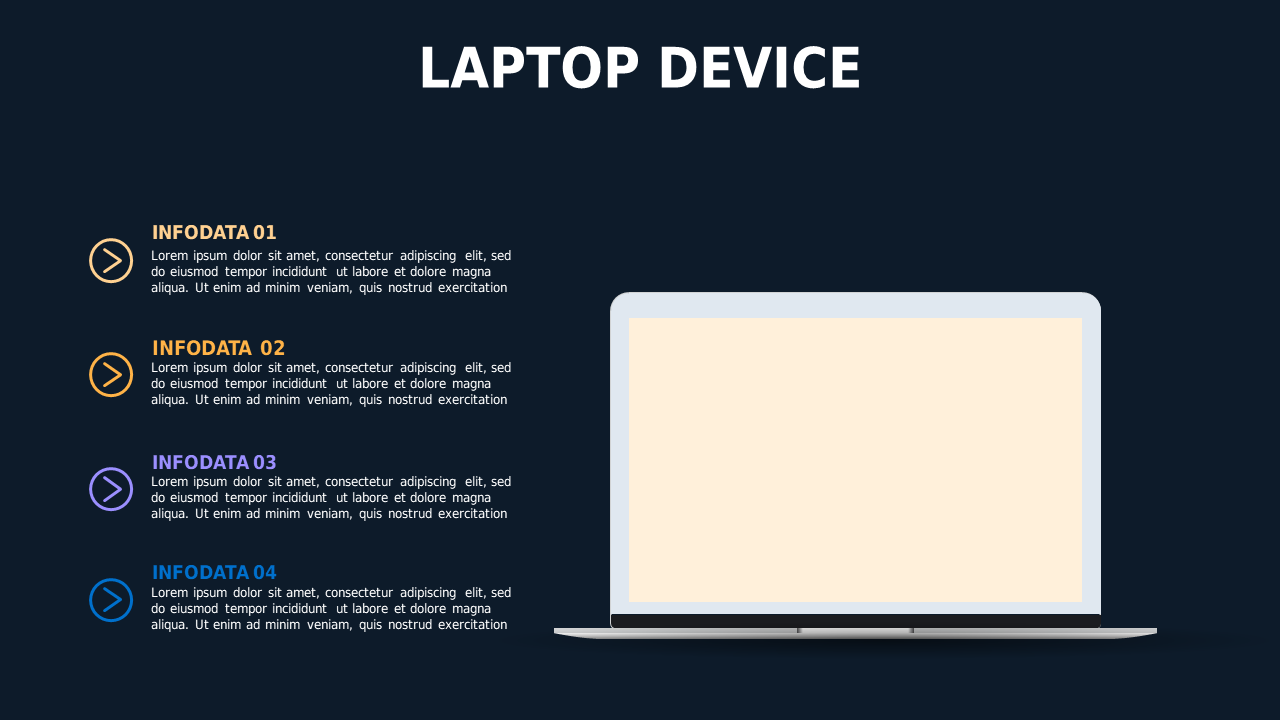 Laptop Device Overview PowerPoint Template Dark (Ocean Blue)