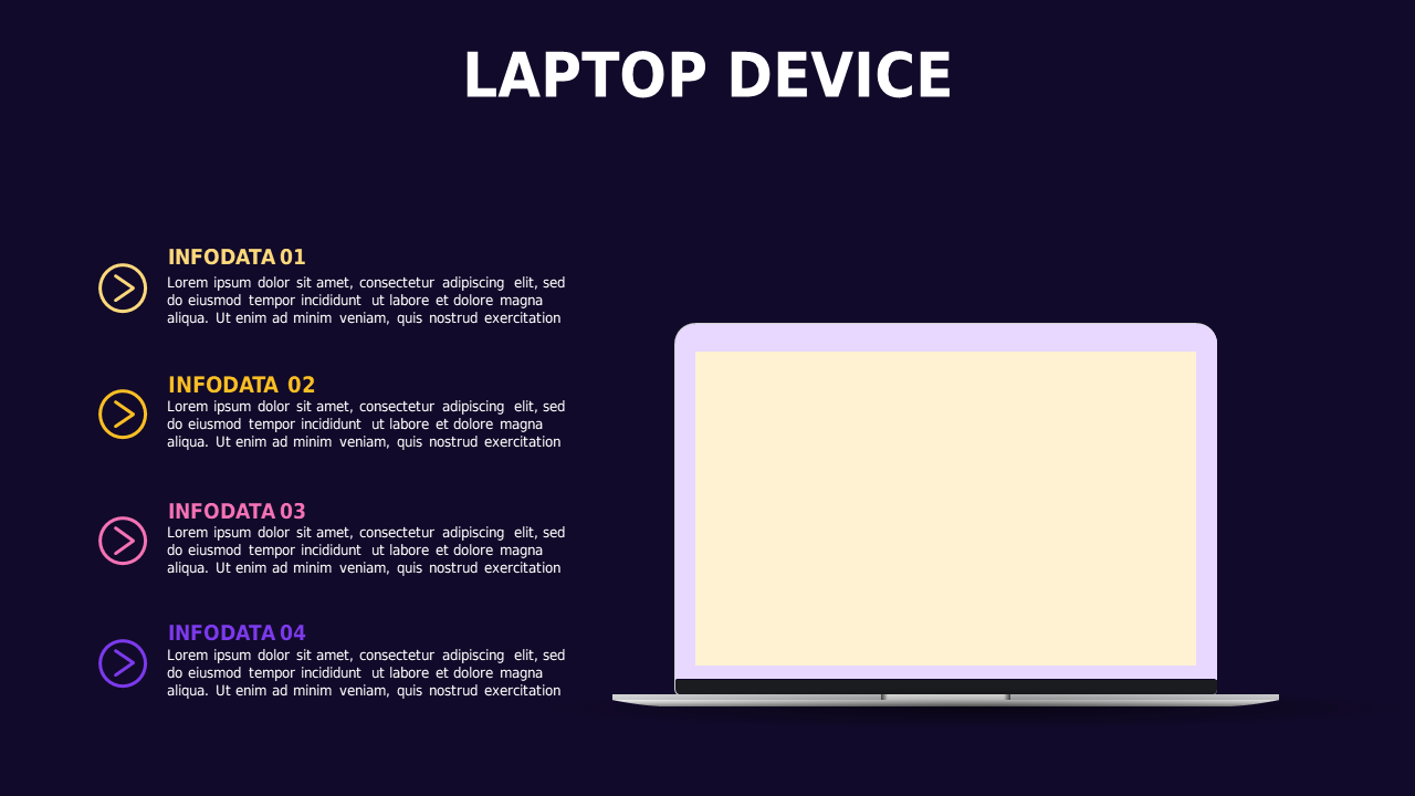 Laptop Device Overview PowerPoint Template Dark (Royal Purple)