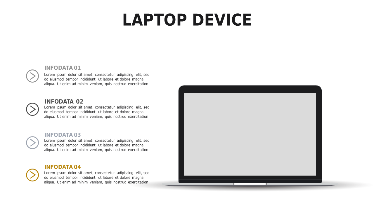 Laptop Device Overview PowerPoint Template (Charcoal Gold)
