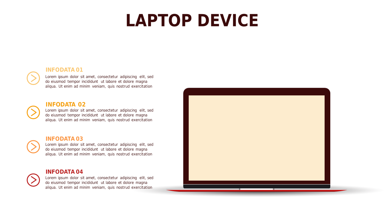 Laptop Device Overview PowerPoint Template (Crimson Bold)