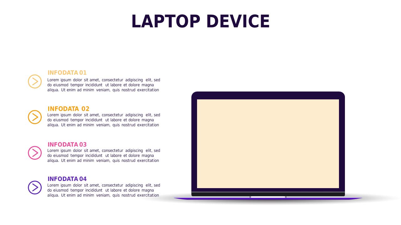 Laptop Device Overview PowerPoint Template (Royal Purple)