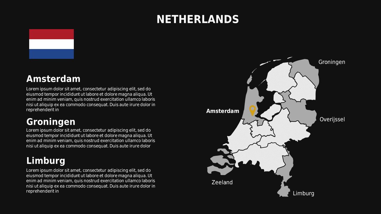 Netherlands Map PowerPoint Template Dark (Charcoal Gold)