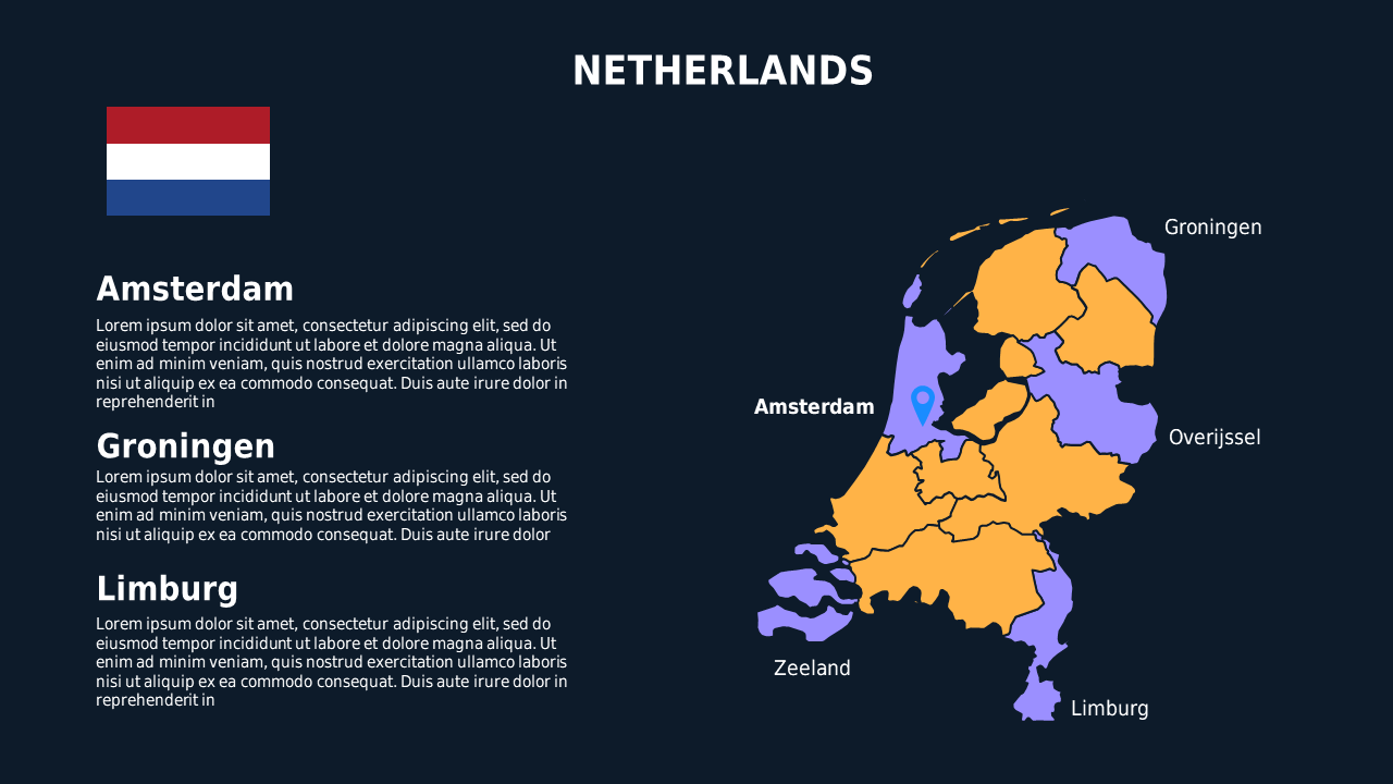 Netherlands Map PowerPoint Template Dark (Ocean Blue)