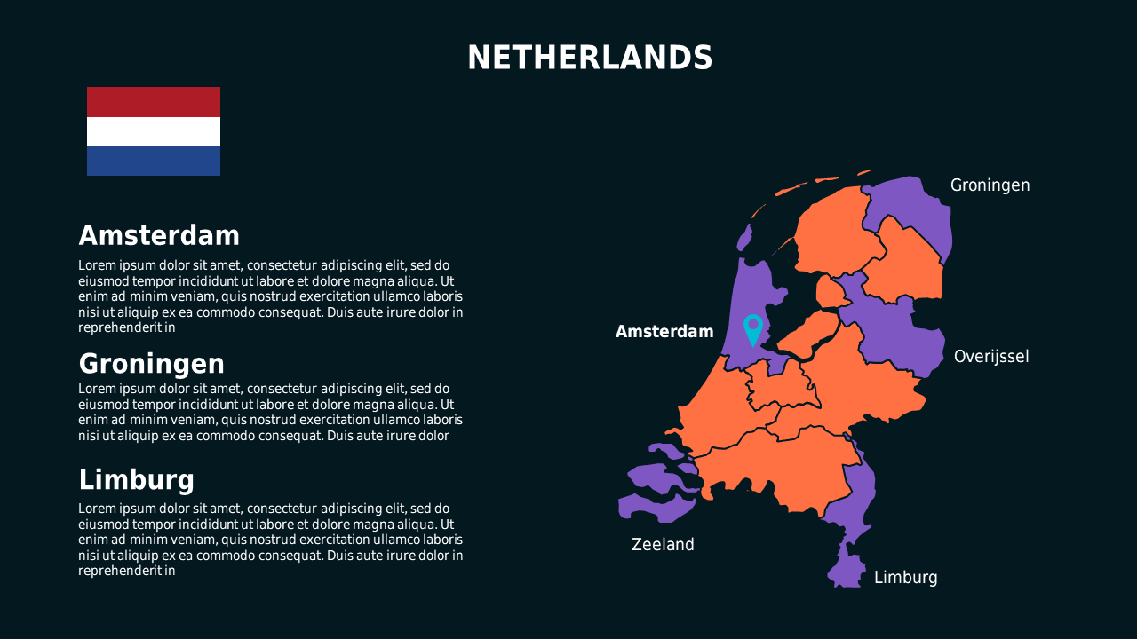 Netherlands Map PowerPoint Template Dark (Teal Modern)