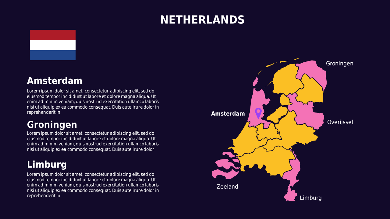 Netherlands Map PowerPoint Template (Royal Purple)