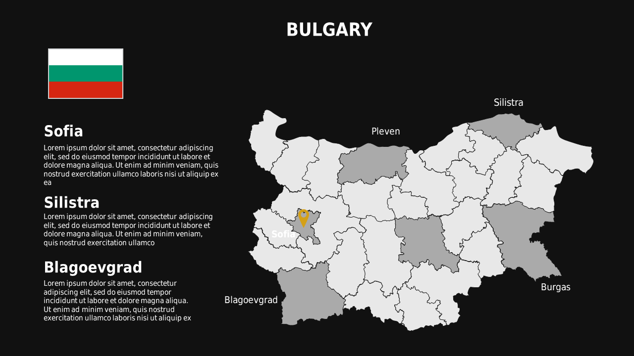 Bulgaria Map PowerPoint Template Dark (Charcoal Gold)