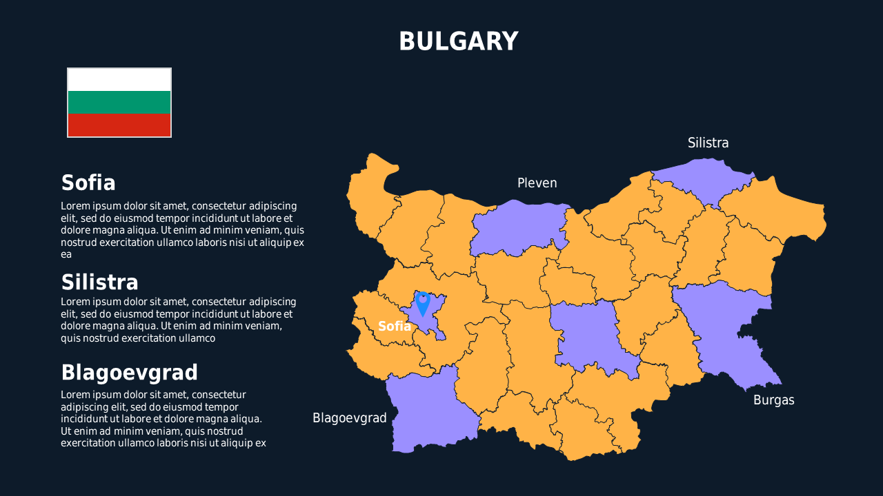 Bulgaria Map PowerPoint Template Dark (Ocean Blue)
