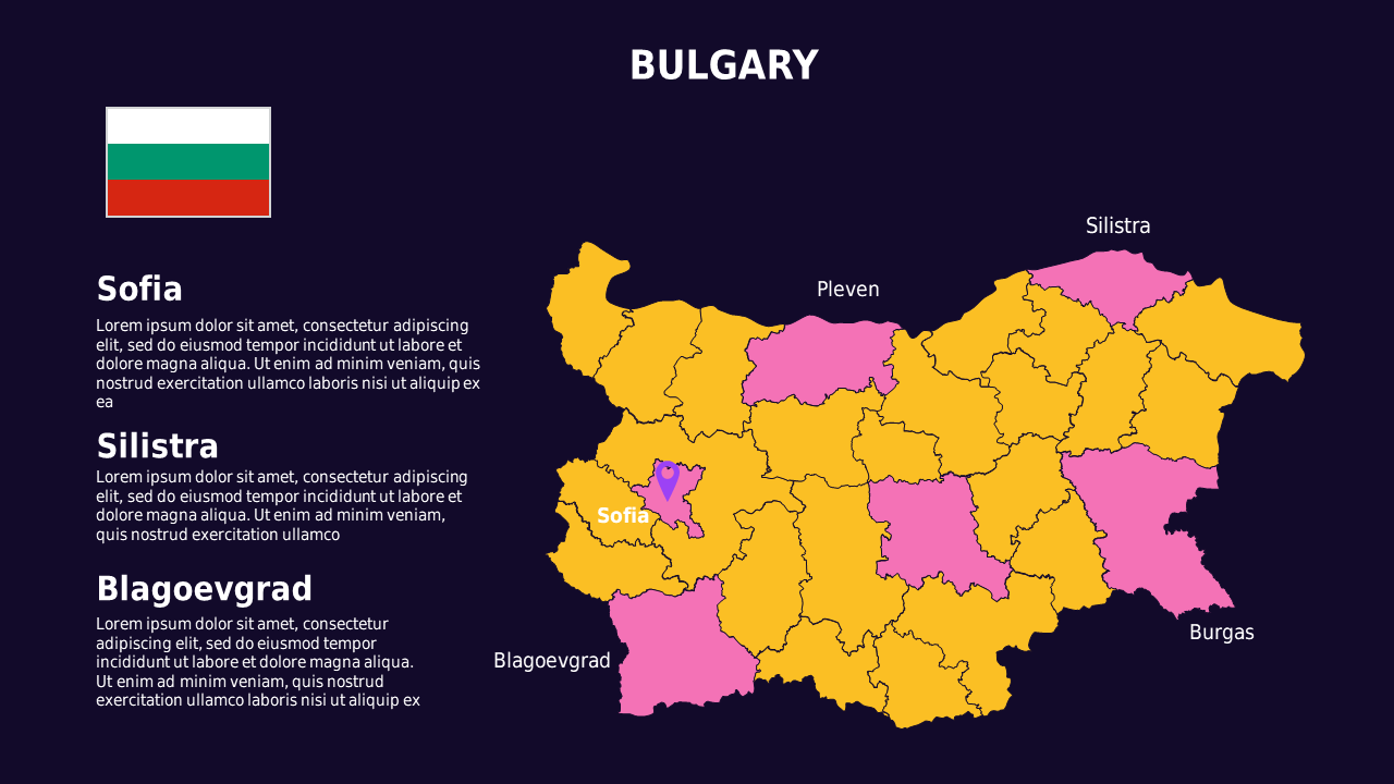 Bulgaria Map PowerPoint Template Dark (Royal Purple)