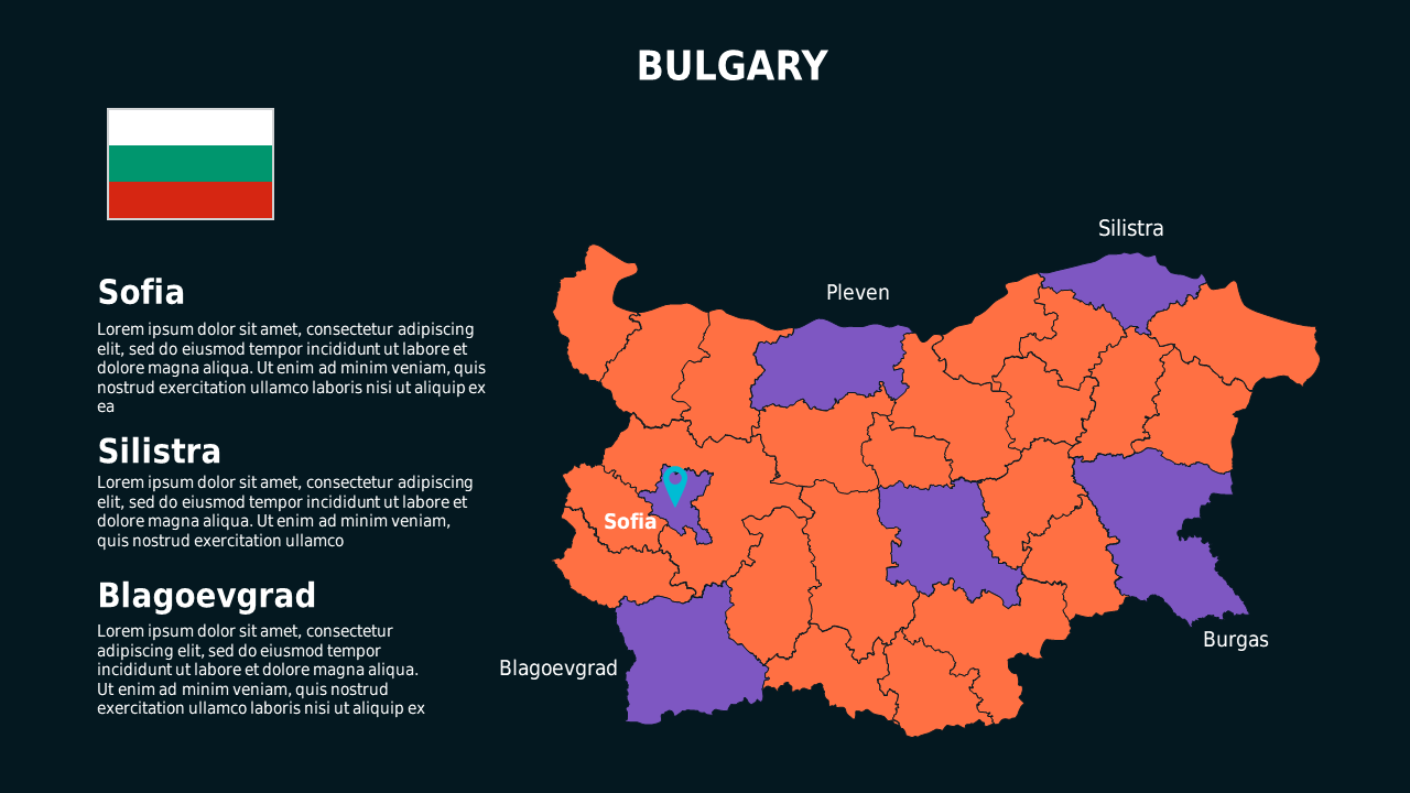 Bulgaria Map PowerPoint Template Dark (Teal Modern)