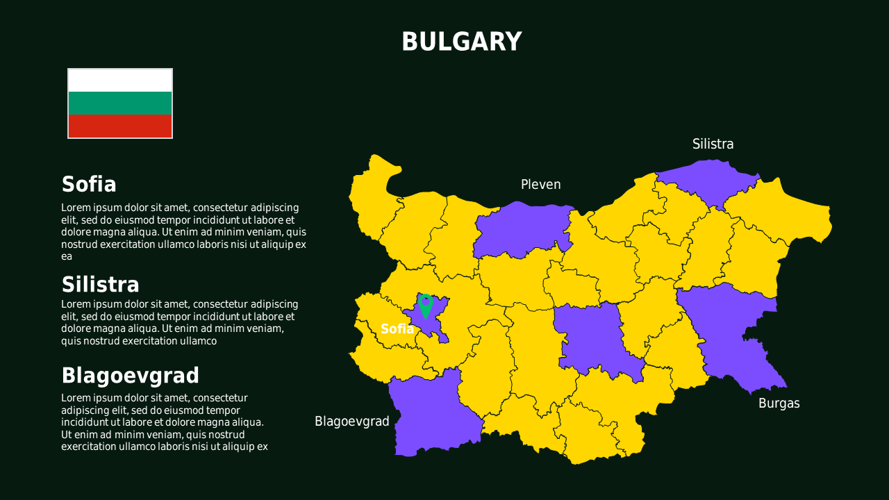 Bulgaria Map PowerPoint Template (Corporate Green)