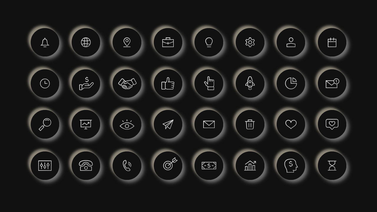 Outline Icon Business and Finance Icon Set – Dark – Charcoal Gold