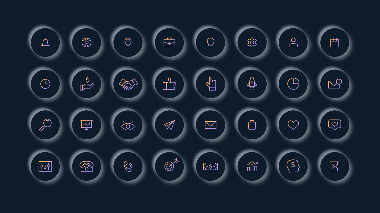 Outline Icon Business and Finance Icon Set – Dark – Ocean Blue