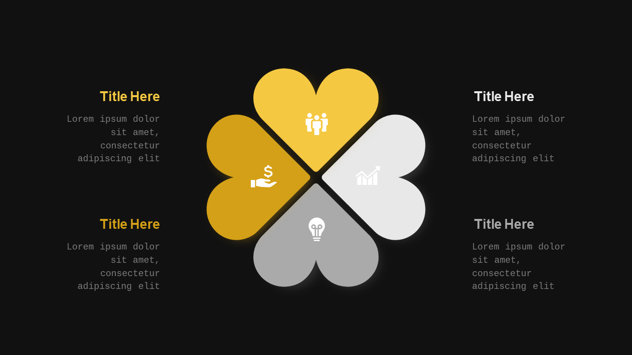 Blue Circular and Heart-Shaped Business Diagrams - Dark - Charcoal Gold