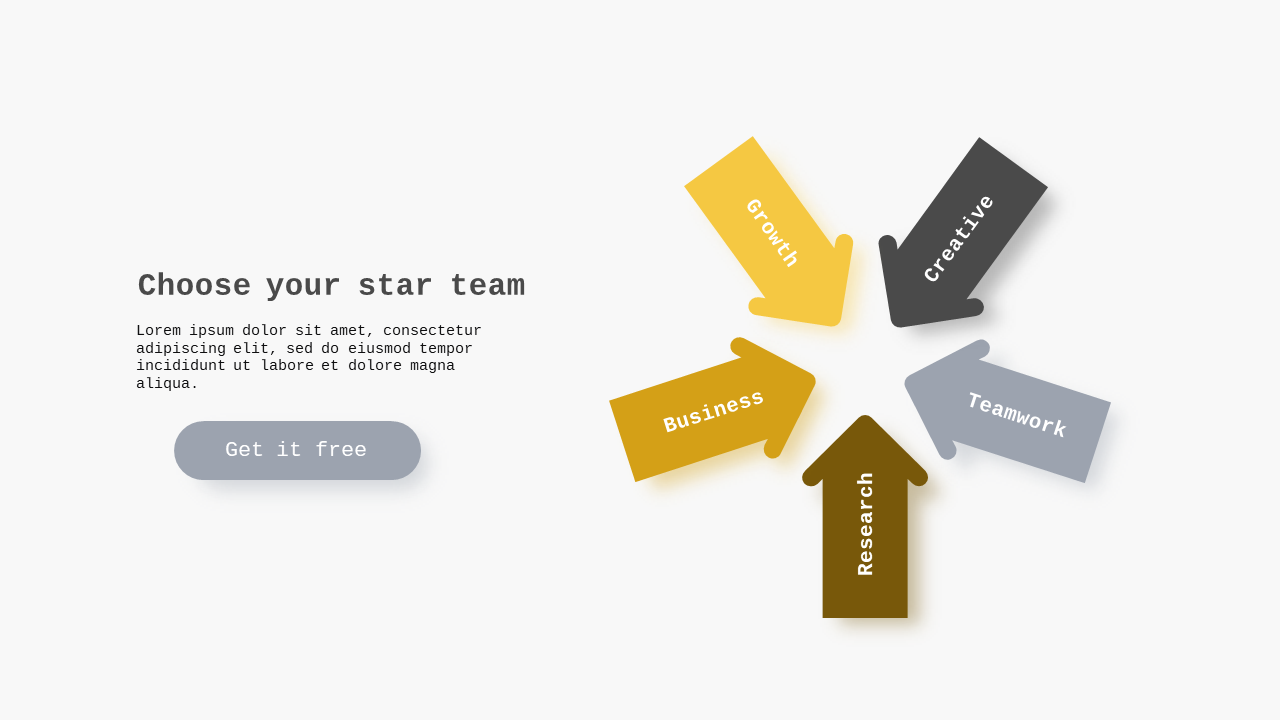 Arrow Diagram for Team Selection PowerPoint Template (Charcoal Gold)