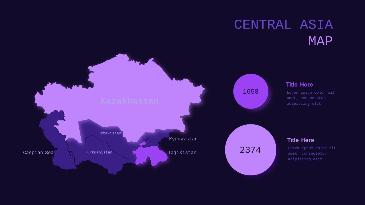 Central Asia Map Infographic PowerPoint Template Dark (Royal Purple)