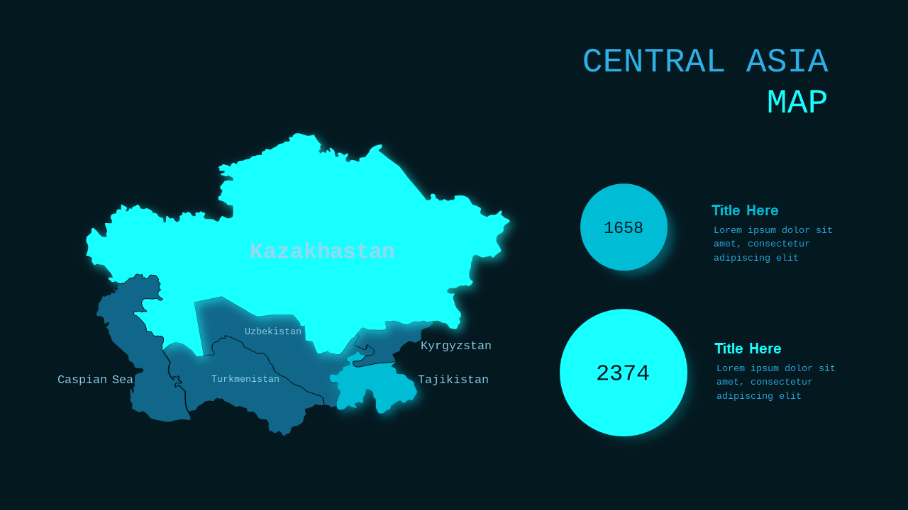 Central Asia Map Infographic PowerPoint Template Dark (Teal Modern)
