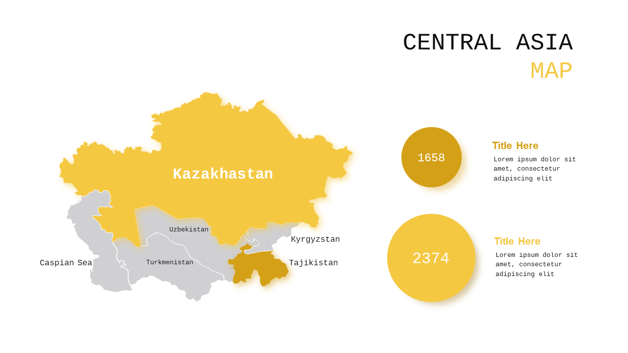 Central Asia Map Infographic PowerPoint Template (Charcoal Gold)