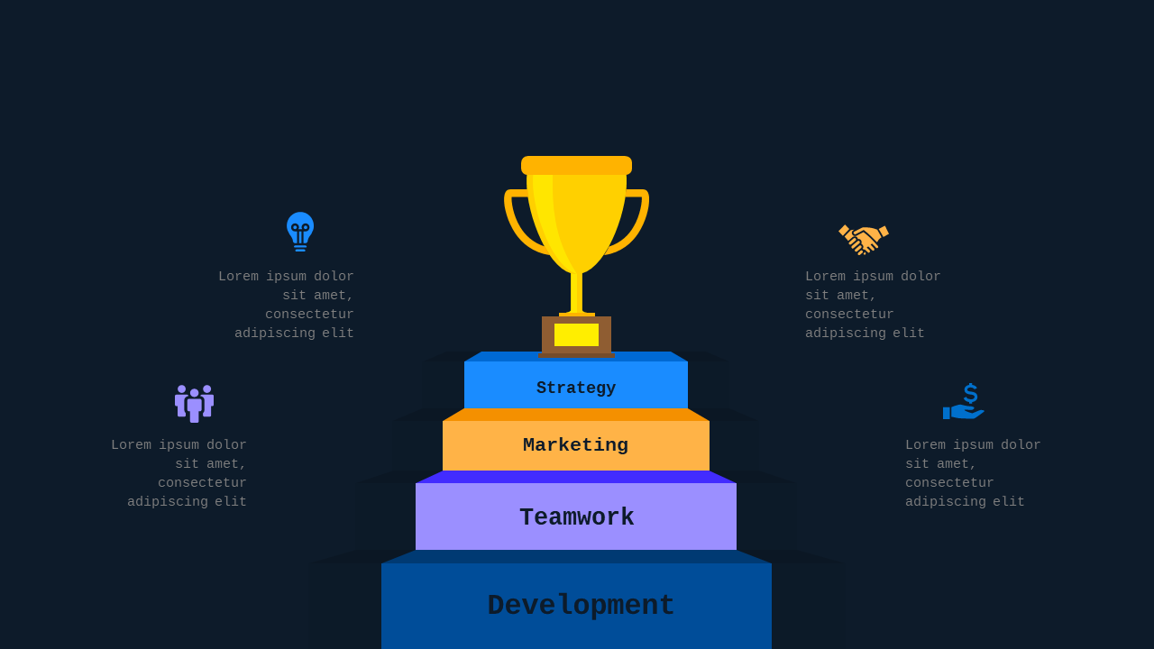 Trophy Achievement Steps Infographic PowerPoint Template Dark (Ocean Blue)