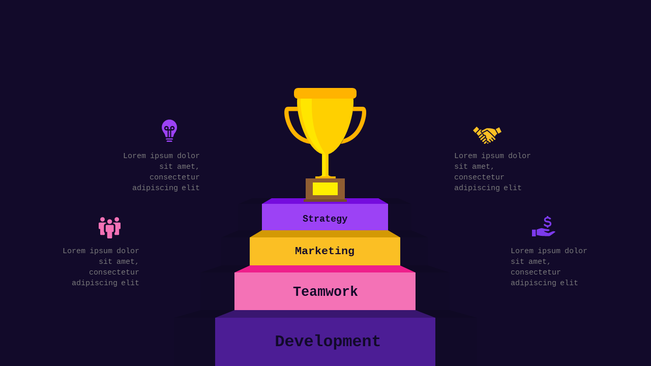 Trophy Achievement Steps Infographic PowerPoint Template Dark (Royal Purple)