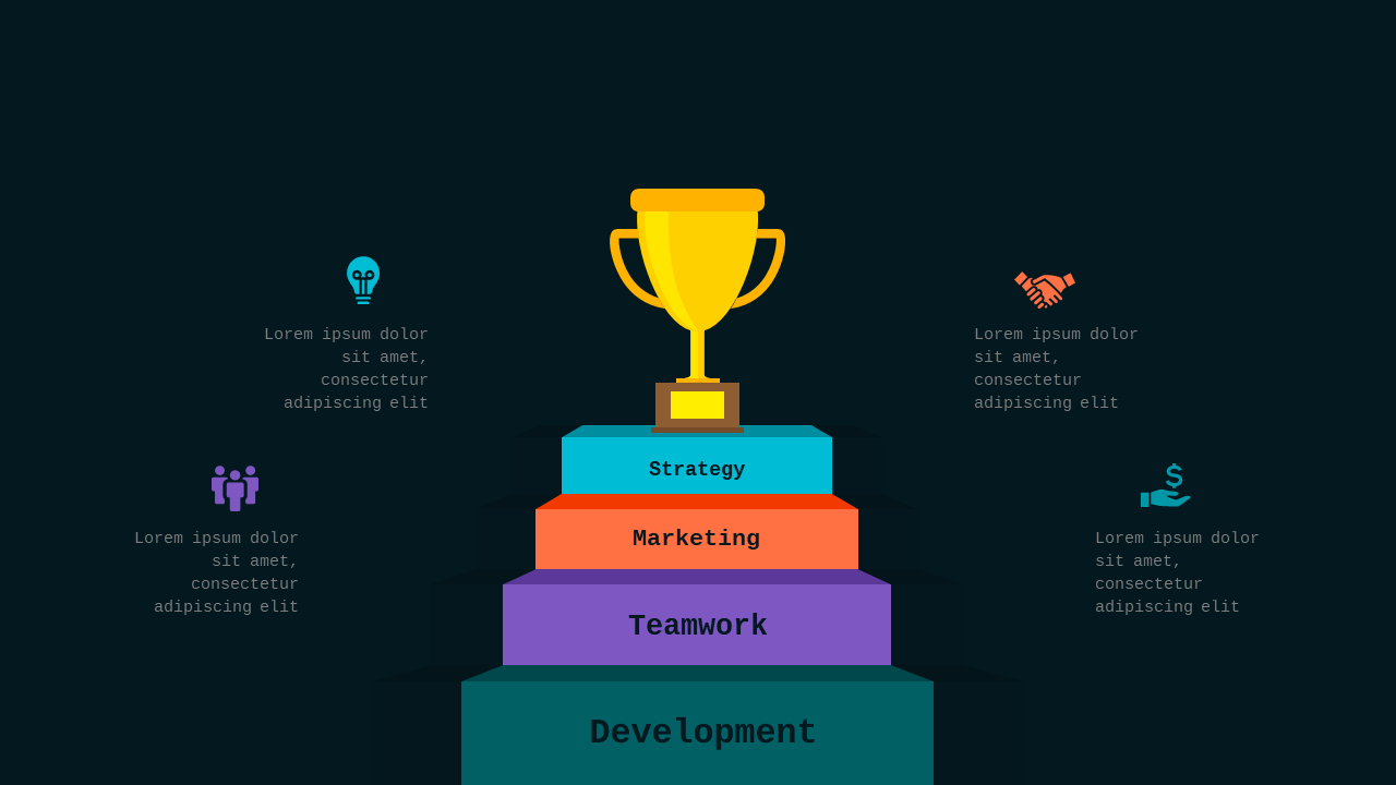 Trophy Achievement Steps Infographic PowerPoint Template Dark (Teal Modern)