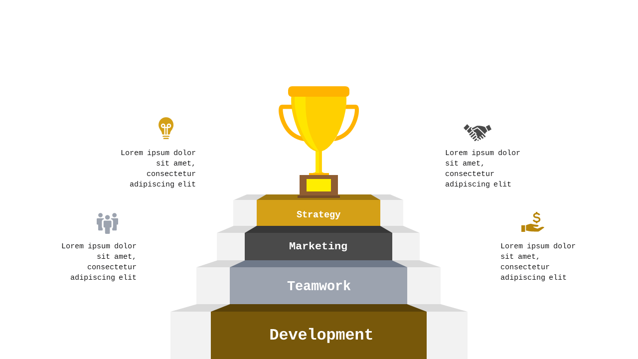 Trophy Achievement Steps Infographic PowerPoint Template (Charcoal Gold)
