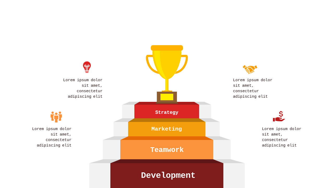 Trophy Achievement Steps Infographic PowerPoint Template (Crimson Bold)