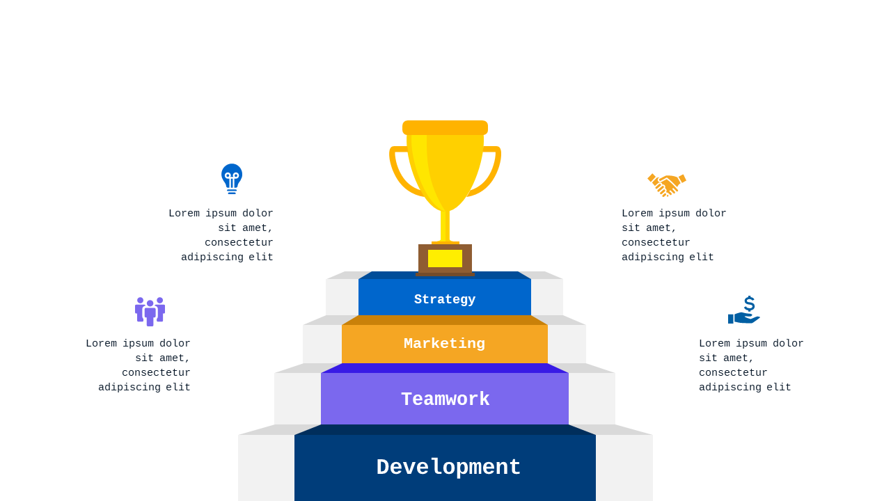 Trophy Achievement Steps Infographic PowerPoint Template (Ocean Blue)