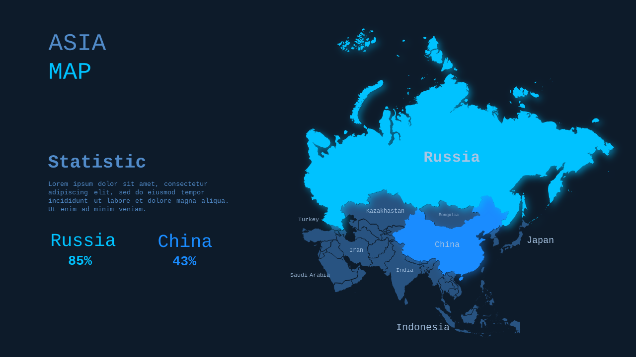 Asia Map Infographic PowerPoint Template Dark (Oc...