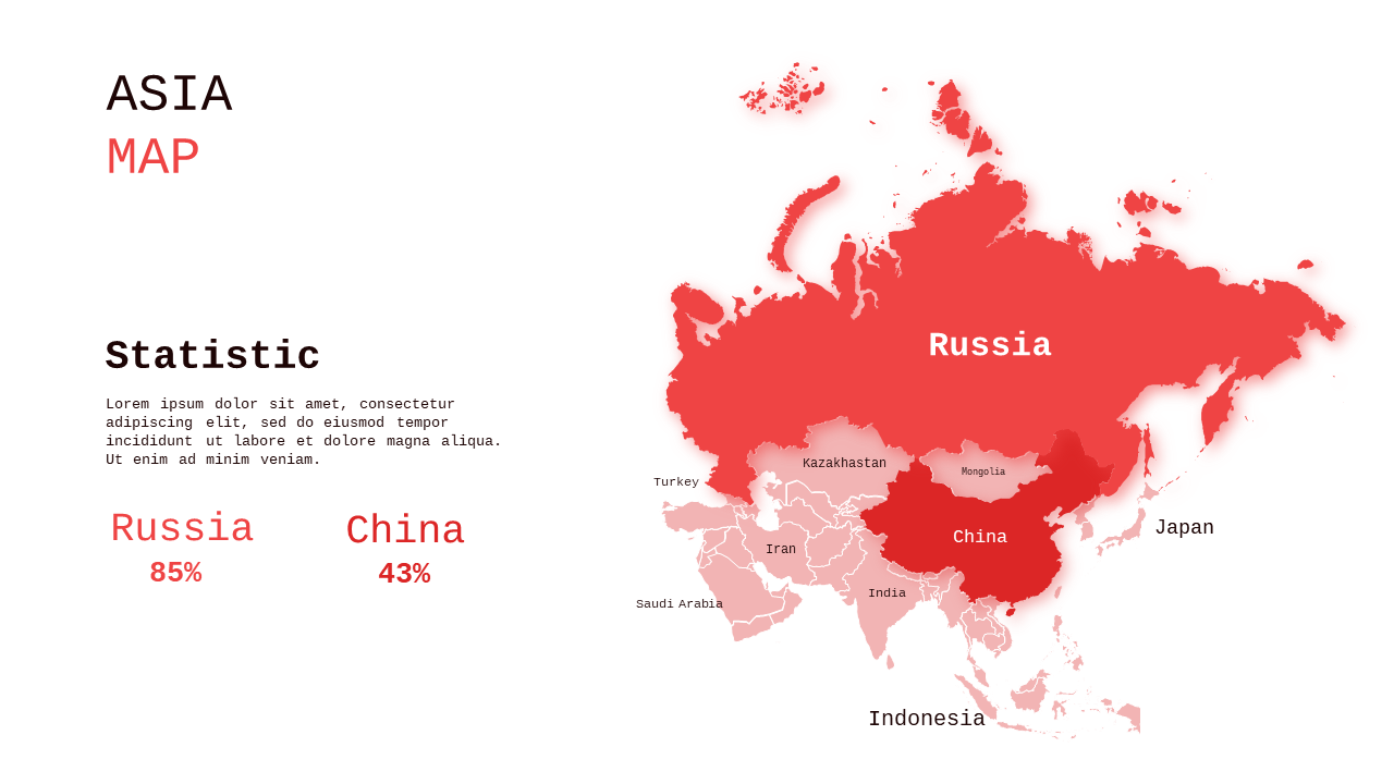 Asia Map Infographic PowerPoint Template (Crimson Bold)