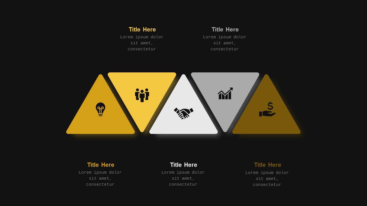 Triangular Infographic PowerPoint Template Dark (Charcoal Gold)
