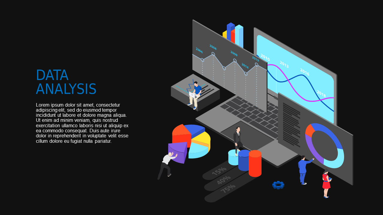 Data Analysis Isometric PowerPoint Template Dark (Charcoal Gold)