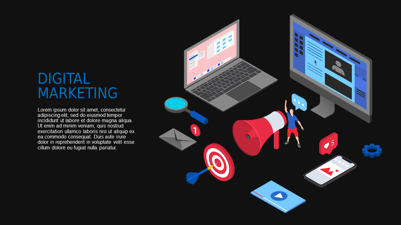 Data Analysis Isometric PowerPoint Template Dark ...