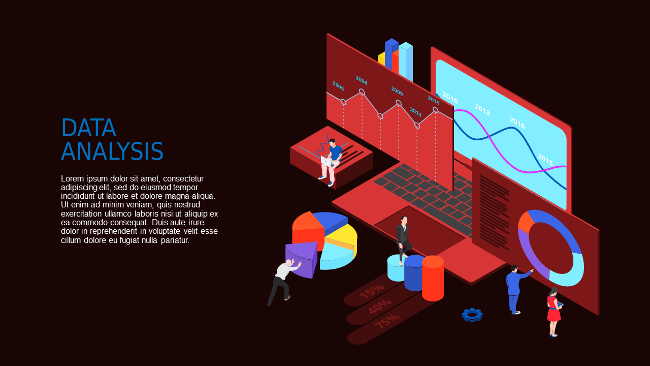 Data Analysis Isometric PowerPoint Template Dark ...