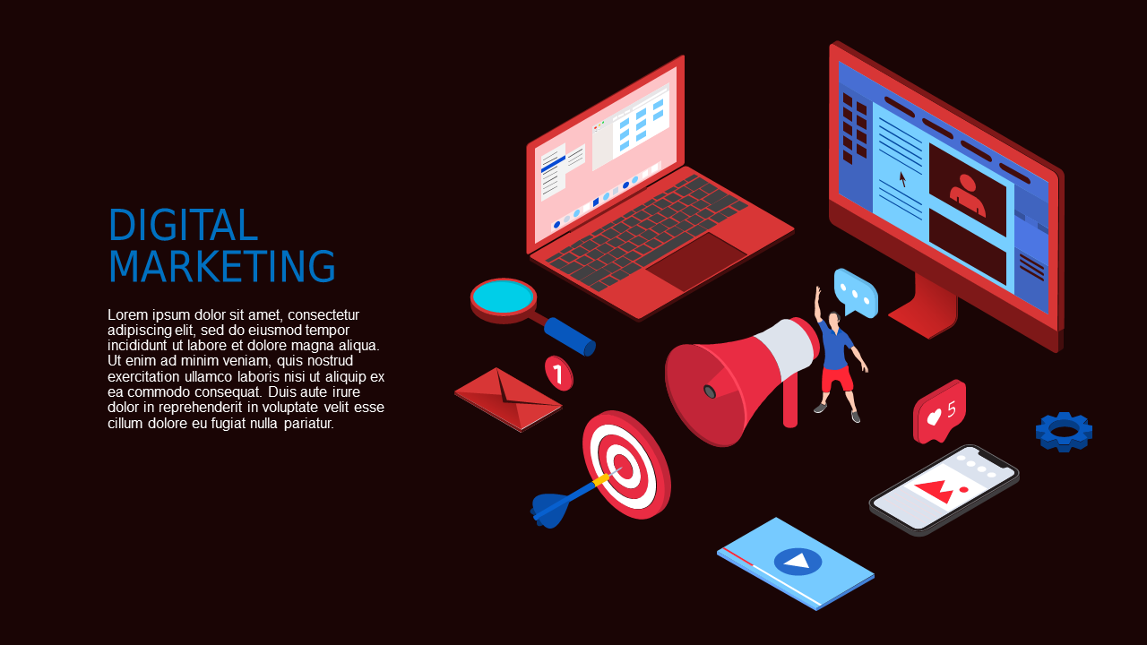 Data Analysis Isometric PowerPoint Template Dark ...