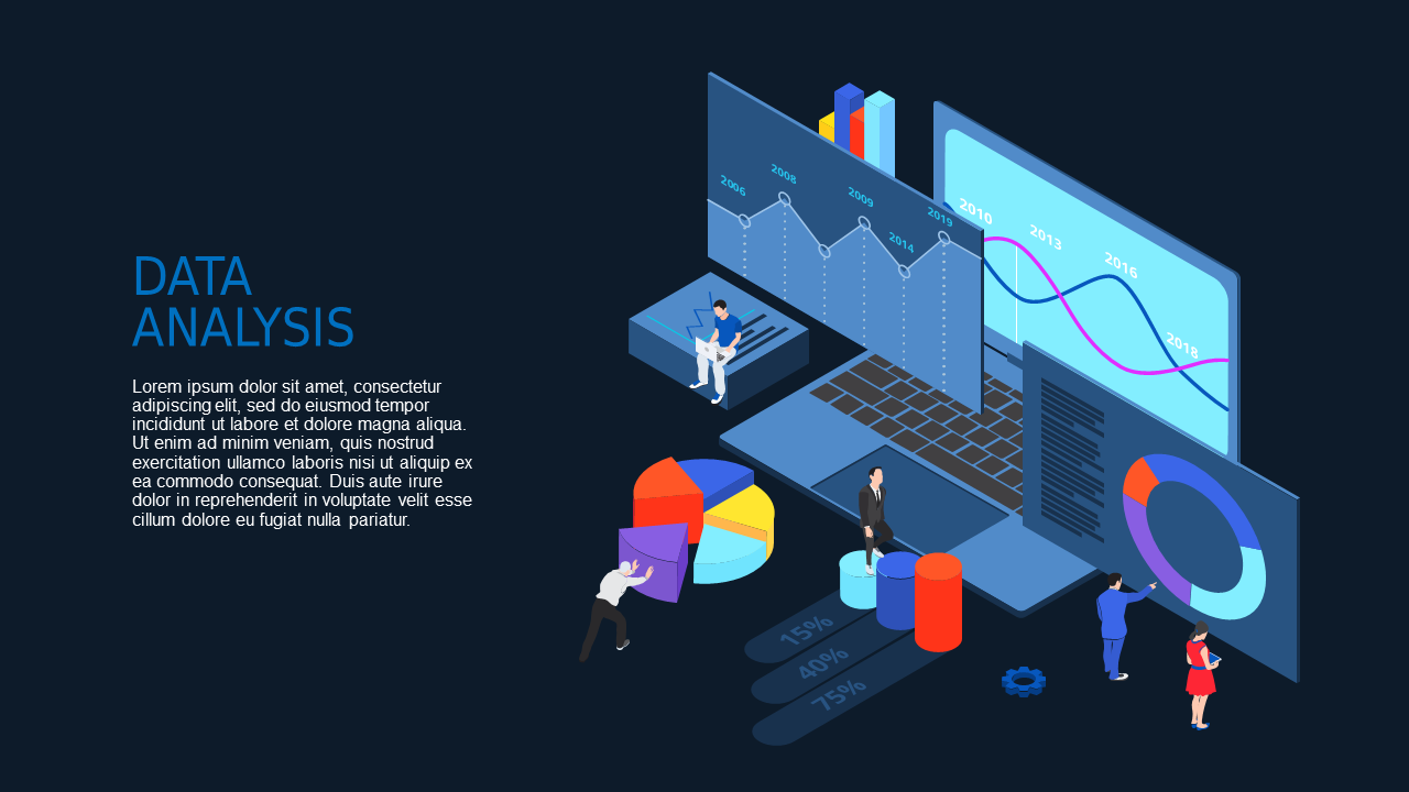 Data Analysis Isometric PowerPoint Template Dark (Ocean Blue)