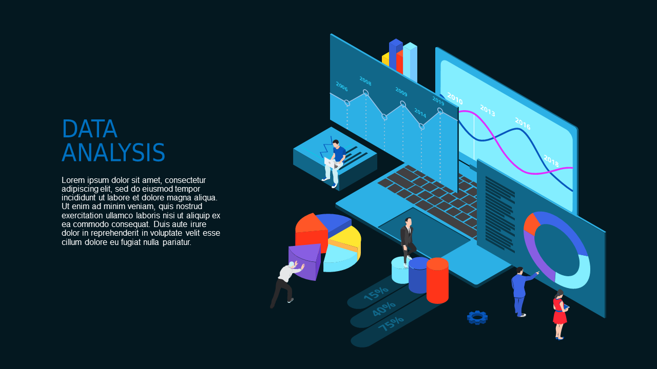 Data Analysis Isometric PowerPoint Template Dark (Teal Modern)