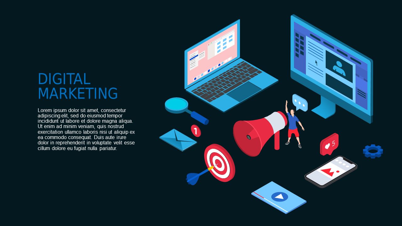 Data Analysis Isometric PowerPoint Template Dark ...