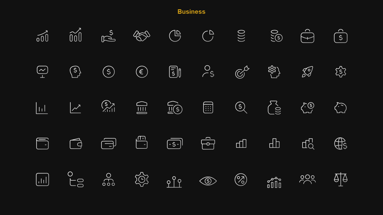 Line Icon Corporate Finance Icon Set V2 – Dark – Charcoal Gold