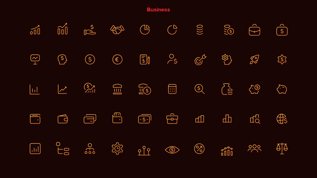 Line Icon Corporate Finance Icon Set V2 – Dark – Crimson Bold