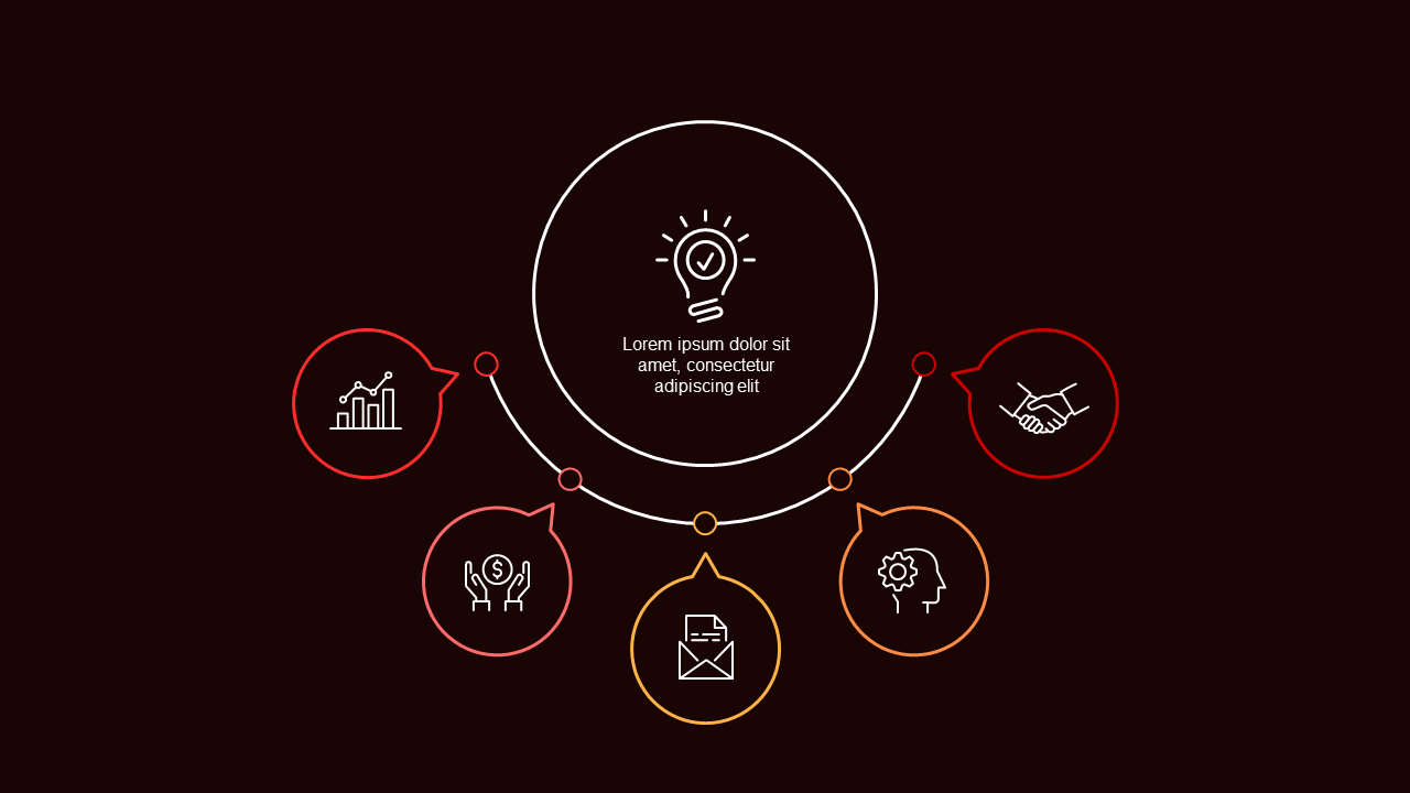 Central Idea with Supporting Points PowerPoint Template Dark (Crimson Bold)