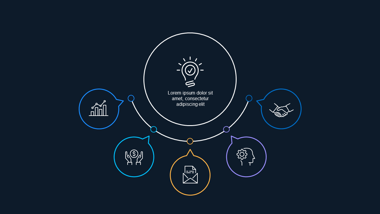 Central Idea with Supporting Points PowerPoint Template Dark (Ocean Blue)