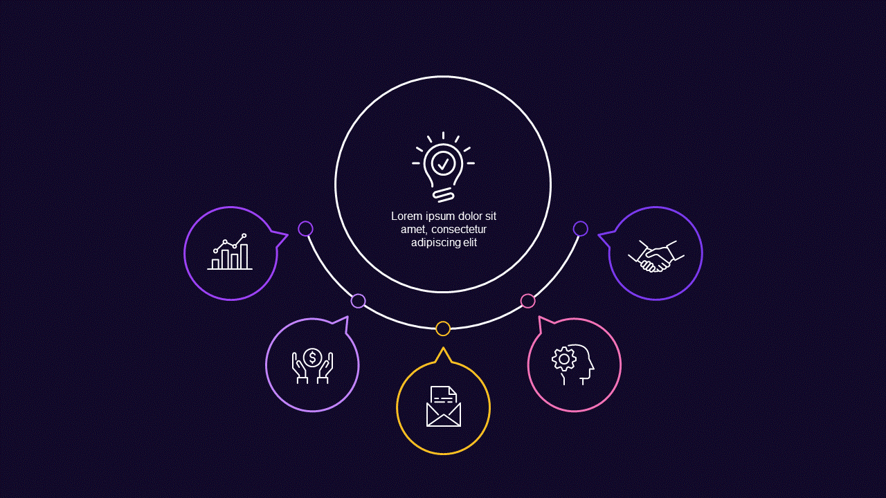Central Idea with Supporting Points PowerPoint Template Dark (Royal Purple)