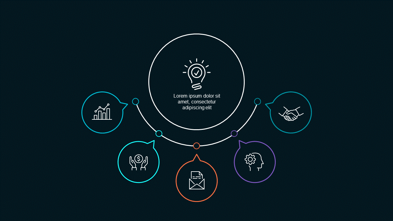 Central Idea with Supporting Points PowerPoint Template Dark (Teal Modern)