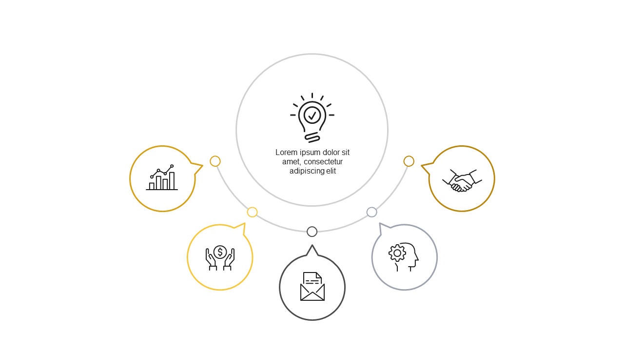 Central Idea with Supporting Points PowerPoint Template (Charcoal Gold)