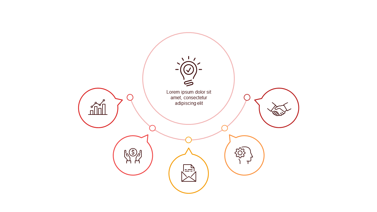 Central Idea with Supporting Points PowerPoint Template (Crimson Bold)