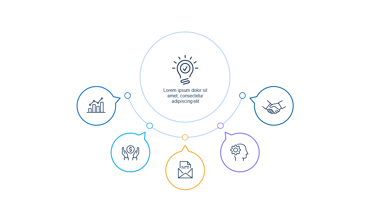 Central Idea with Supporting Points PowerPoint Template (Ocean Blue)