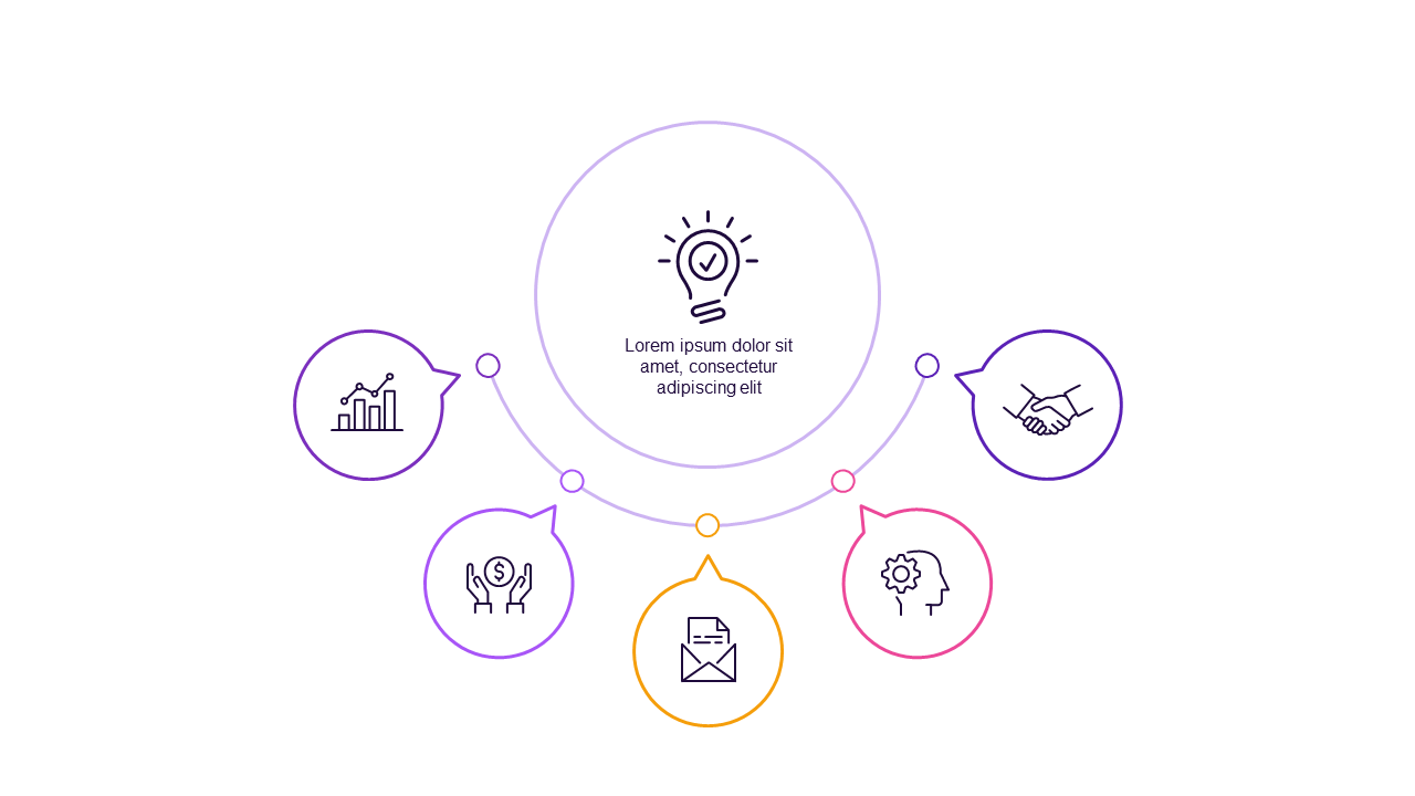 Central Idea with Supporting Points PowerPoint Template (Royal Purple)