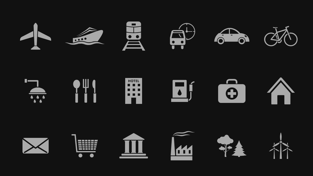 Comprehensive Travel Icon Set – Charcoal Gold