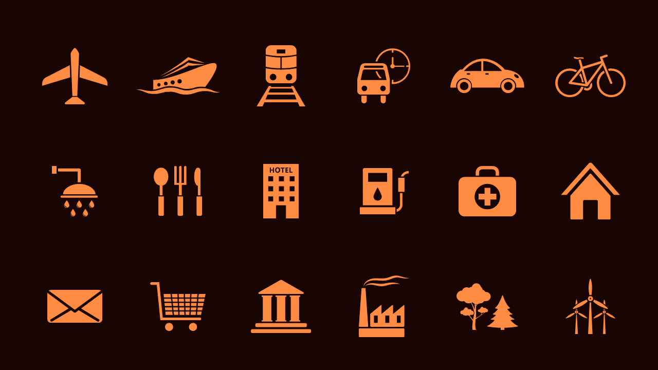 Comprehensive Travel Icon Set – Crimson Bold